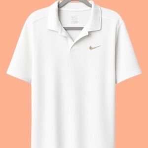 Nike Dri-FIT White Golf Polo – Rose Gold Swoosh | Size L